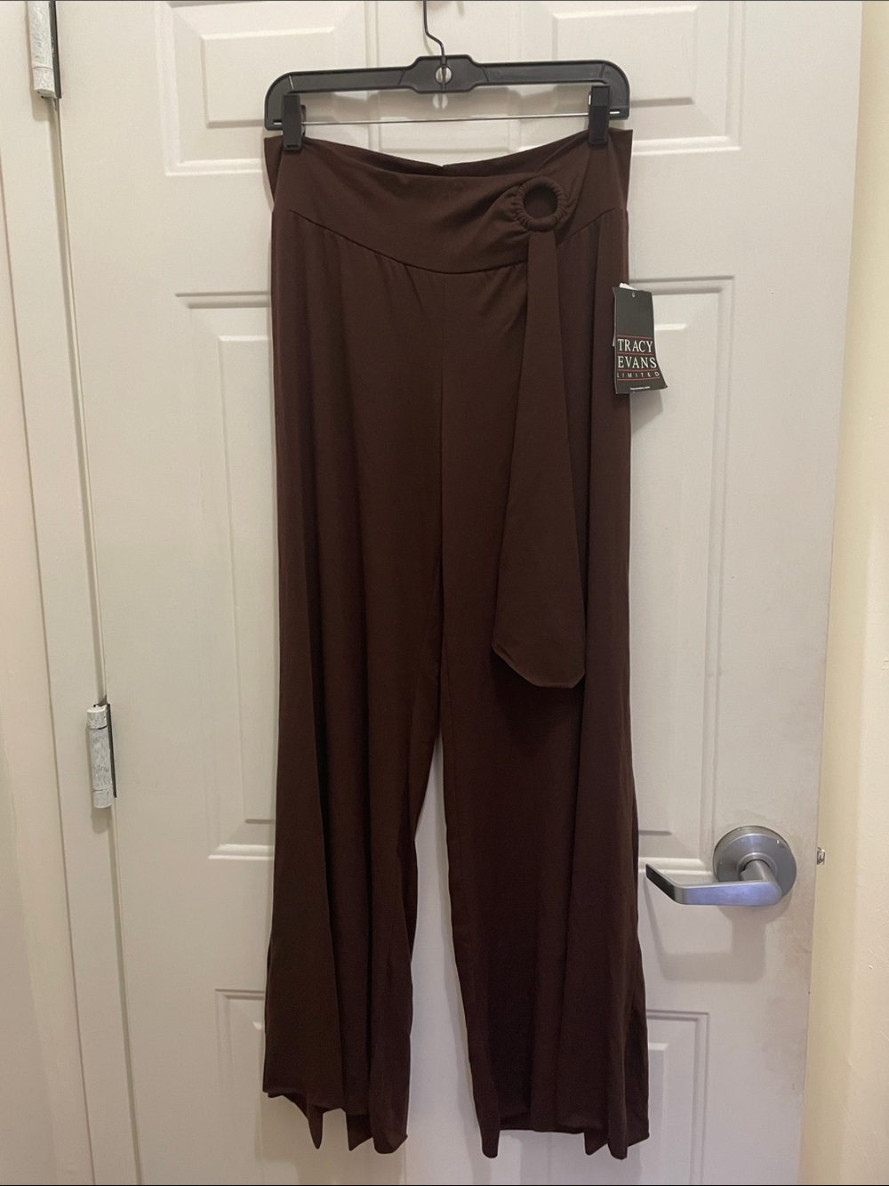 Tracy Evans Chocolate Brown Wide-Leg Pants with Waist Tie Detail